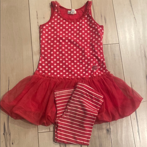 naartjie Other - Bright Red Polka Dot Dance Costume with Tutu and Striped Leggings